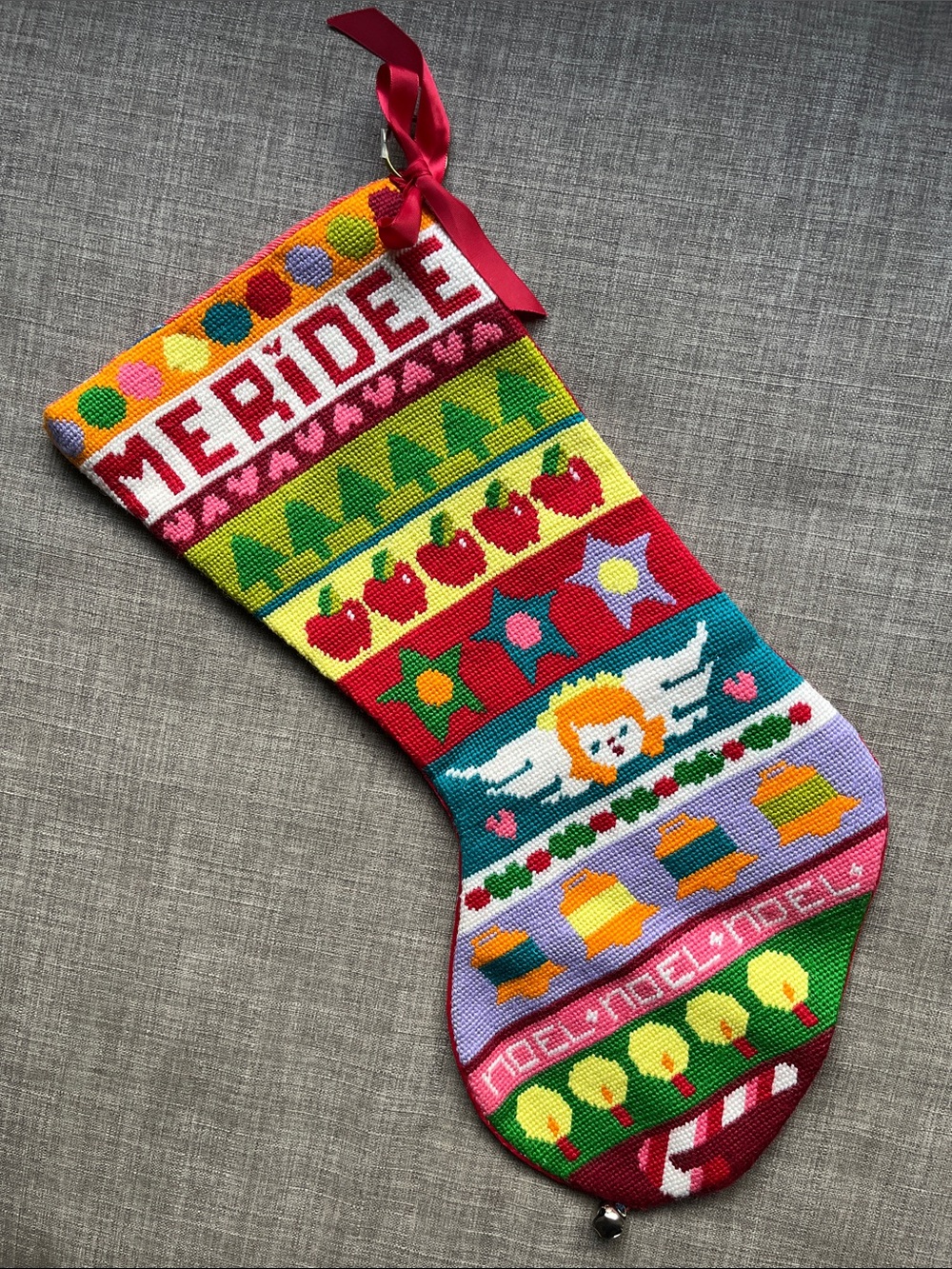 Vintage Handmade Crossitch Colorful Full Size Stocking Meridee
